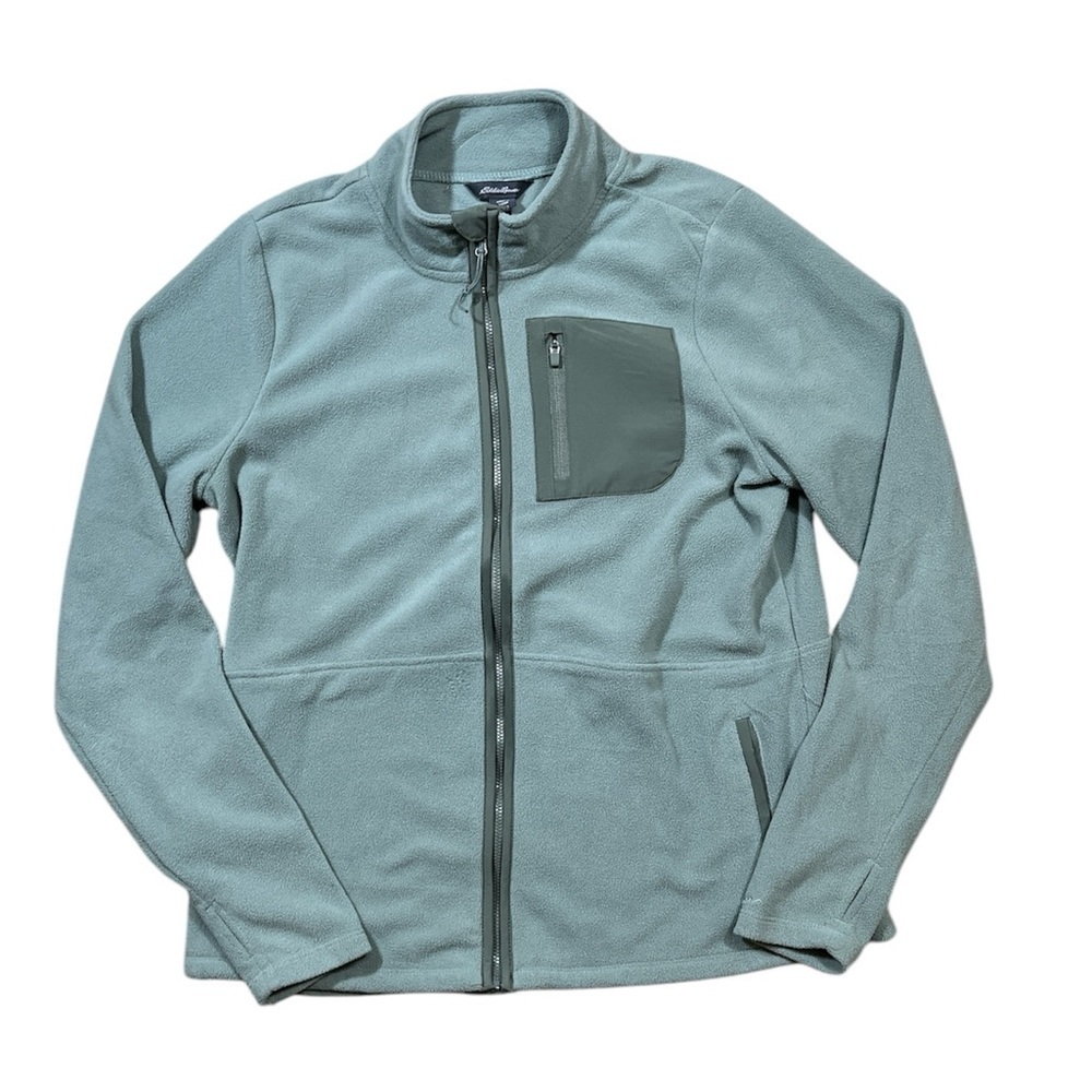 Eddie Bauer Fleece Jacket Full Zip Pockets Medium M Green EUC